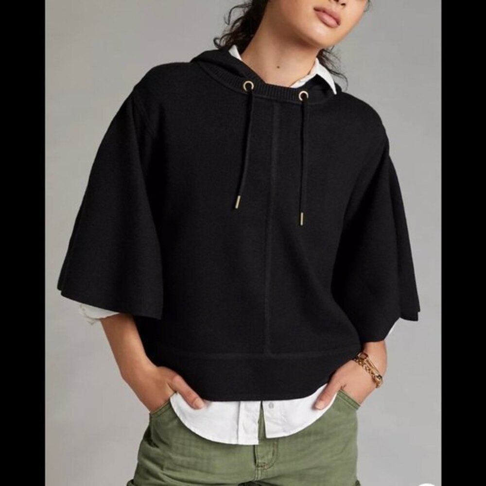 Black Anthropologie Maeve Hooded Poncho Sweater (NWT)